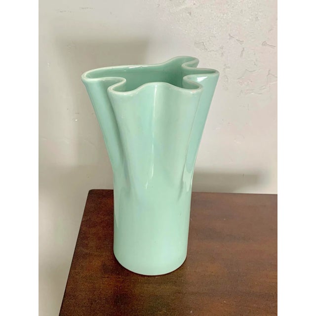 Ceramic Modern Mint Green Scalloped Ceramic Vase For Sale - Image 7 of 7