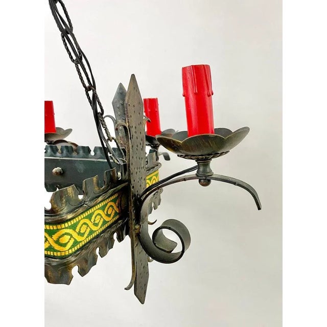 Antique French Gothic Chandelier, Wrought Iron, 6 Lights, 1890s For Sale In New York - Image 6 of 13