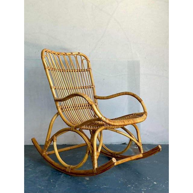 Vintage Boho Loop Rattan Rocking Chair For Sale In West Palm - Image 6 of 8