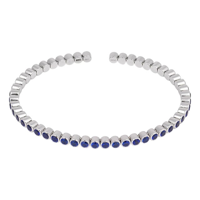Lugano 3.00 Carat Sapphire 18k White Gold Bezel Bangle For Sale