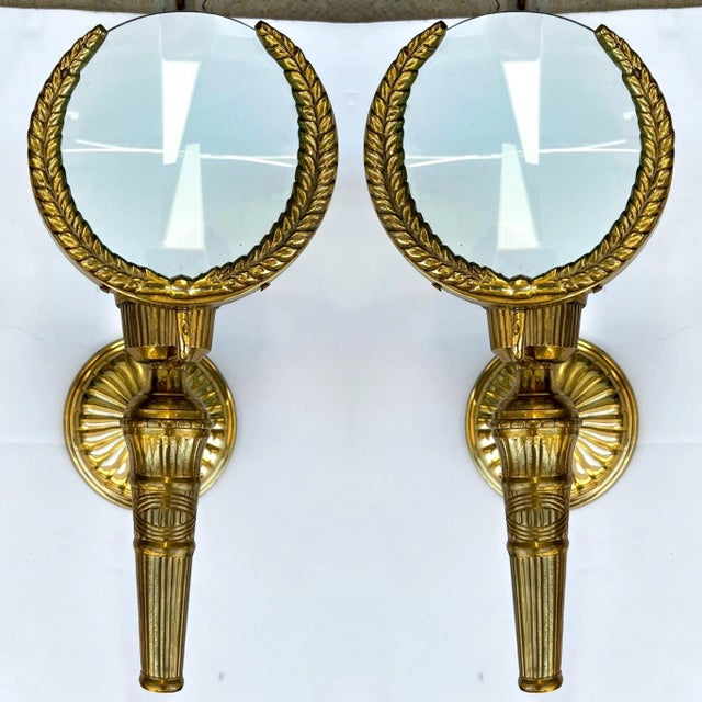 Brass Mid-Century Neo- Classical Style Cast Brass Magnifying Glass Sconces - Pair For Sale - Image 8 of 8