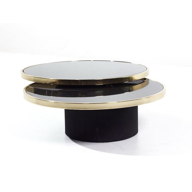 Institute of America Attributed Brass & Smoked Glass Swivel Table For Sale - Image 4 of 7