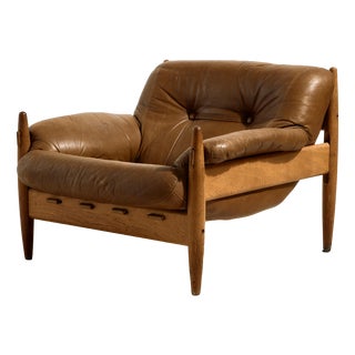 Danish Leather Lounge Chair, 1960s For Sale