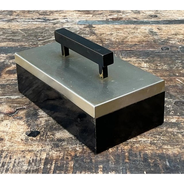 Black Vintage Metal and Wood Lidded Box For Sale - Image 8 of 12