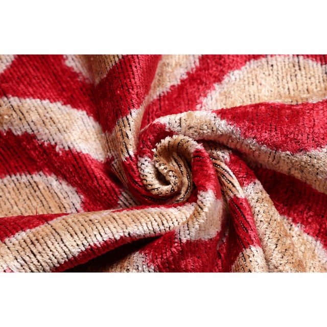 Red Red Geometric Silk Velvet Pillow 20x20 | Handmade Designer Accent Cushion For Sale - Image 8 of 8
