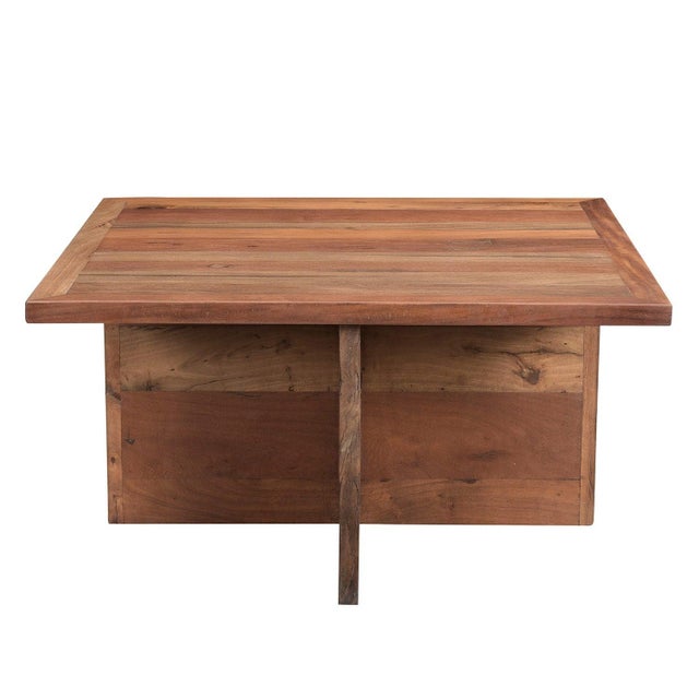 1990s Solid Wood Square Coffee Table With Pull Out Seating Stools For Sale In Houston - Image 6 of 7