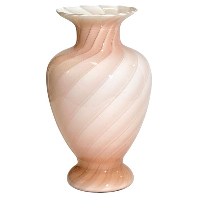 Murano Pink Cased Glass Vase with Optic Swirl, Italy, 1970s For Sale - Image 10 of 10