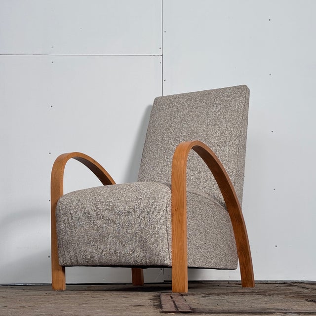 Wood French Art Deco Armchair with High Backrest, 1930s For Sale - Image 7 of 11