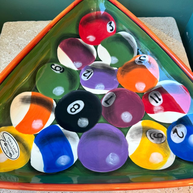 American Vintage Hand Painted Ceramic Billiard Ball Tray/Platter by Clay Art For Sale - Image 3 of 7