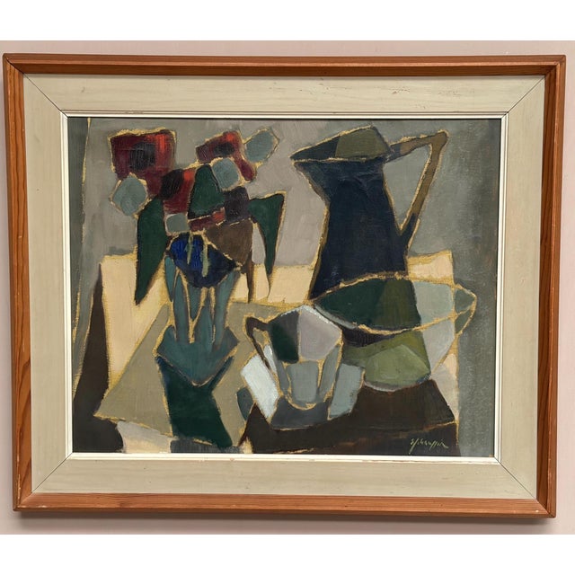 Original Swedish Oil on Panel – “Cubist Still Life” by Sven Johansson (1916–1990) – Signed – Vintage & Framed – 67 × 56 cm...