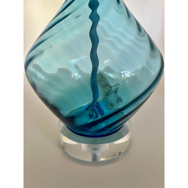 Blue Vintage Murano Glass Table Lamp in Blue 1960s For Sale - Image 8 of 9