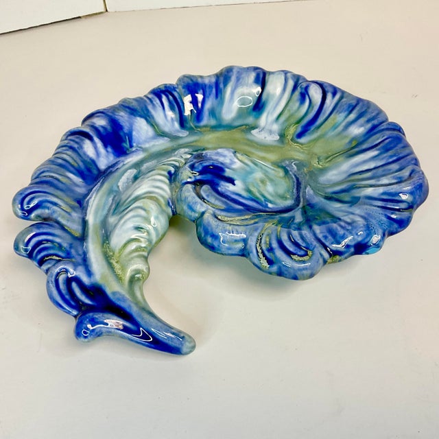 Mid 20th Century 1970s Americana Folk Art Majolica Acanthus Leaf Ceramic Pottery Catchall, Signed Martha. For Sale - Image 5 of 11