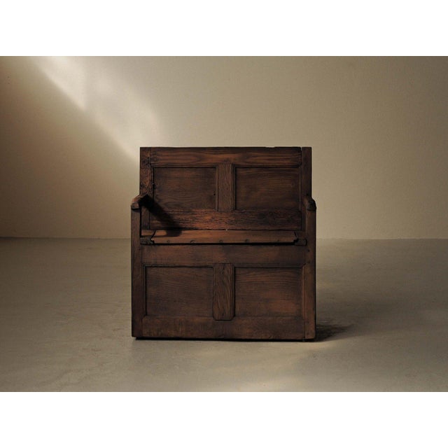 Antique French Folk Bench with Storage Chest in Wood For Sale - Image 4 of 14