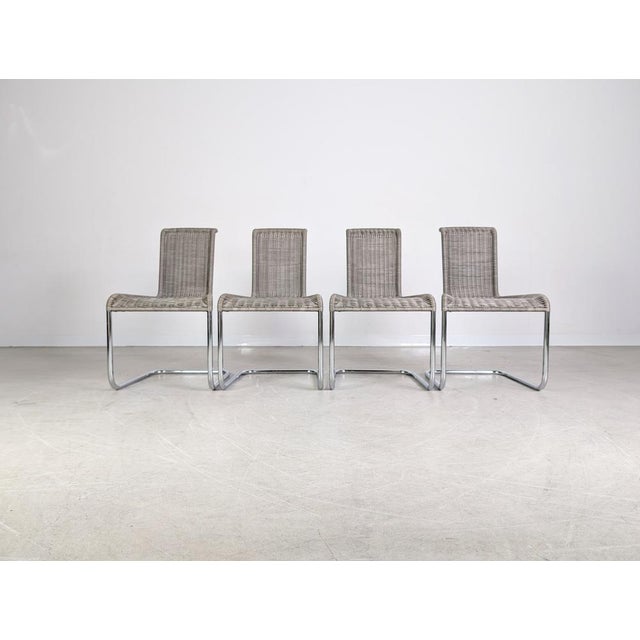 Beautiful set of four Tecta B20 cantilever chairs in a modern, light beige for sale. Designed by Jean Prouvé, these chairs...