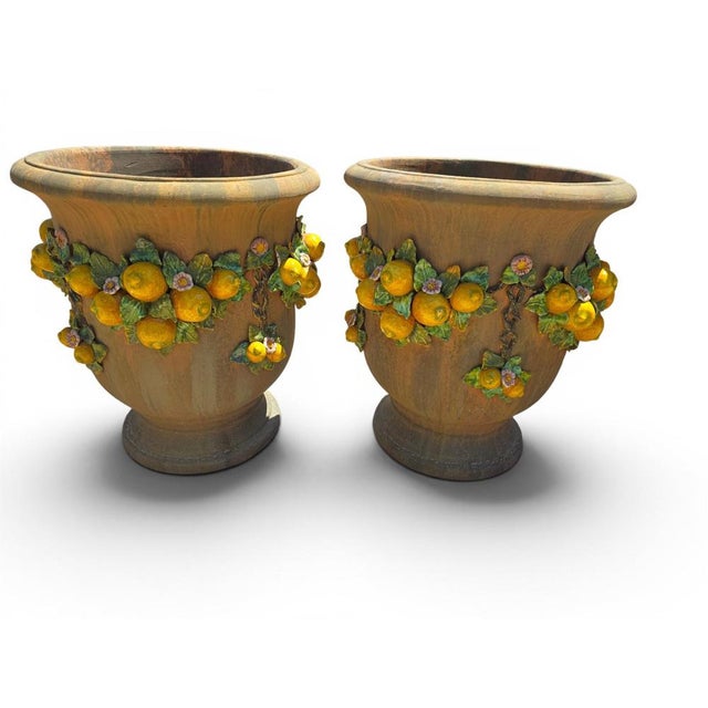 Italian Glazed Terracotta Garden Urns, 1950s, Set of 2 For Sale - Image 3 of 13
