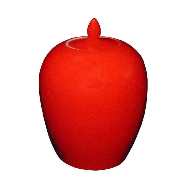 2010s Modern Handmade Plain Solid Red Glaze Porcelain Vase Jar For Sale - Image 5 of 5