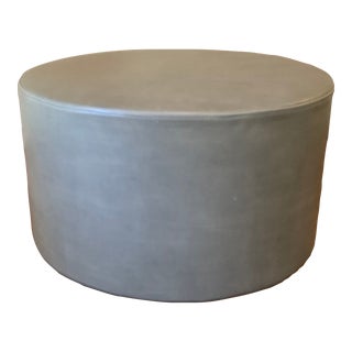 Blu Dot Round Leather Ottoman For Sale