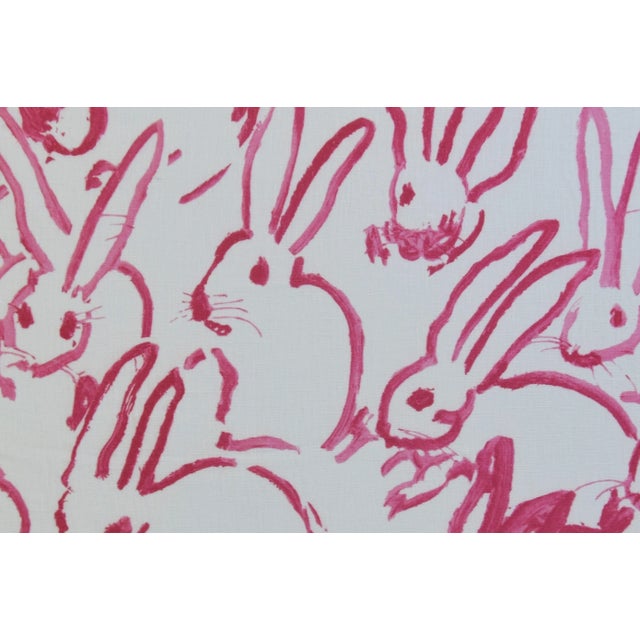 21st Century Framed Hunt Slonem Pink & White Bunny Hutch Fabric Textile With Gold Frame For Sale In Los Angeles - Image 6 of 8