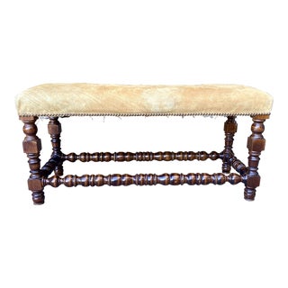 1940s Vintage Spanish Revival Turned Leg Bench For Sale