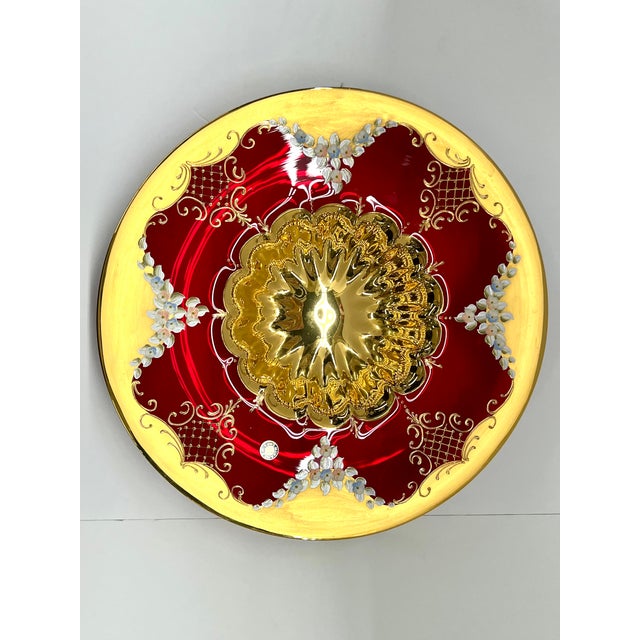 1990s Murano Italy Hand Formed Painted Floral and Gold Plate / Bowl / Art Glass - Signed For Sale - Image 5 of 13