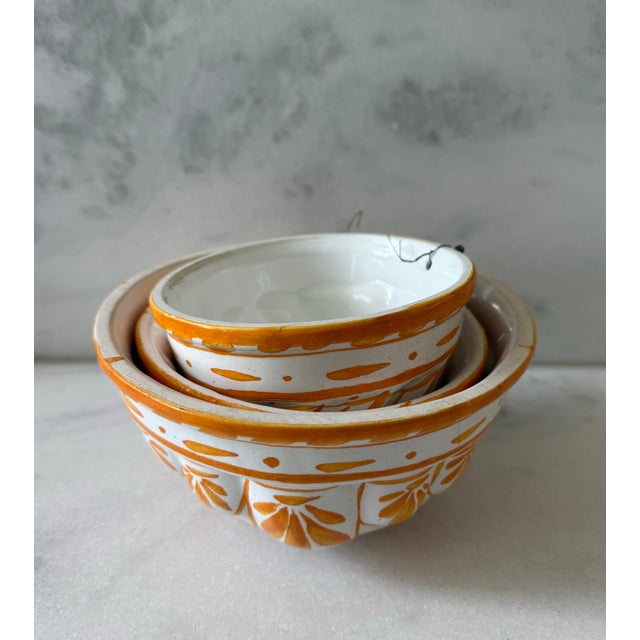 Mid 20th Century Set of 3 Ceramic Orange and White Hand Painted Molds For Sale - Image 5 of 12