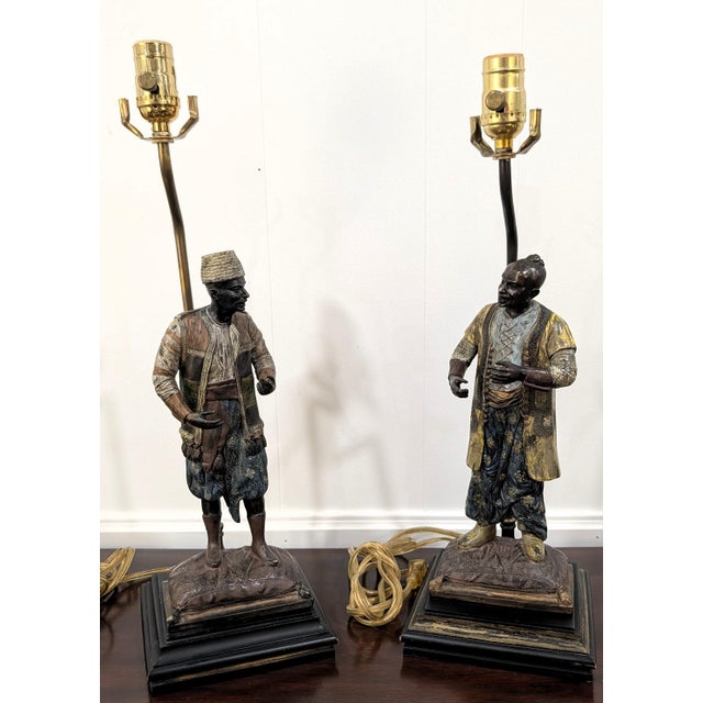 Mid 20th Century Rare Viennese Cold Painted Bronze Figural Table Lamps, Orientalist Sculptures - a Pair For Sale - Image 9 of 17
