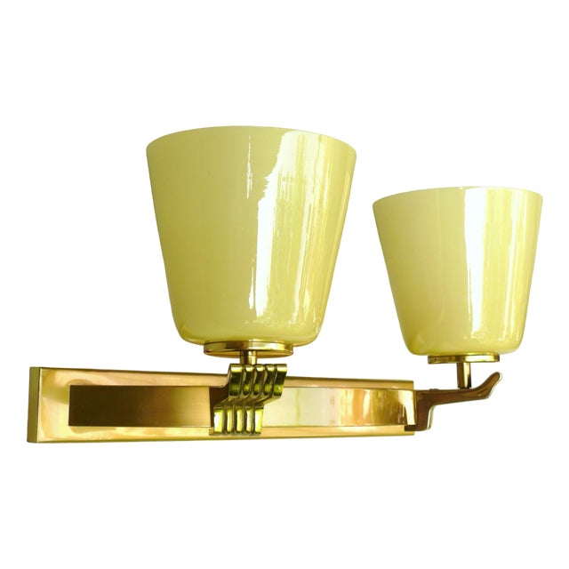 Large Art Deco Wall Lamp in Brass, 1930s For Sale