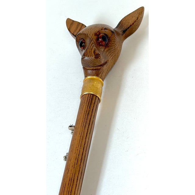 German Black Forest Style Carved Deer Head Baton with Brass Mounts, Circa 1930s For Sale - Image 12 of 14