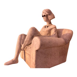 Contemporary Pop Art Ceramic Sculpture of Reclining Woman in Armchair – 28 Cm For Sale