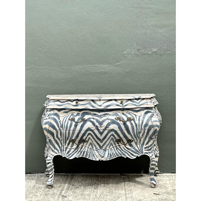 Hollywood Regency Vintage Hand Painted Zebra Bombe Chest For Sale - Image 3 of 18