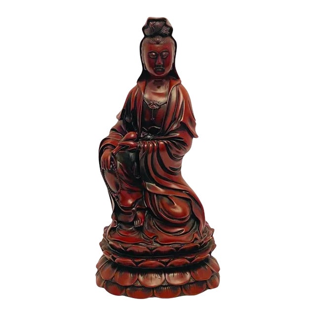Early 20th Century Kwan Yin Quan Yin Guanyin Bodhisattva Compassion Red Resin Lacquered Statue For Sale