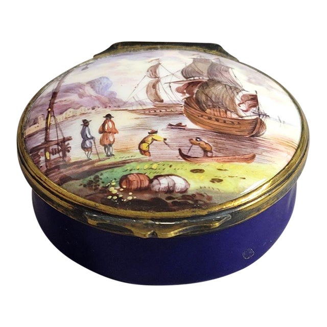 Sampson of Paris Enamel Box With Harbor Ships After Battersea For Sale