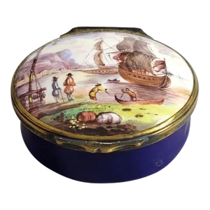Sampson of Paris Enamel Box With Harbor Ships After Battersea