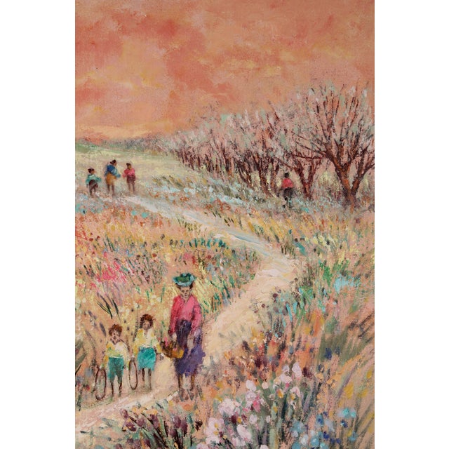 Wood Painting by Clifford Silsby (1896-1986) of People Walking on a Garden Path For Sale - Image 7 of 11