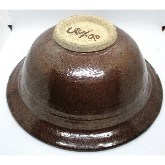 White Original Large Cpc Studio Pottery Signed 1990 Abstract Patterned Glossy Bowl For Sale - Image 8 of 12