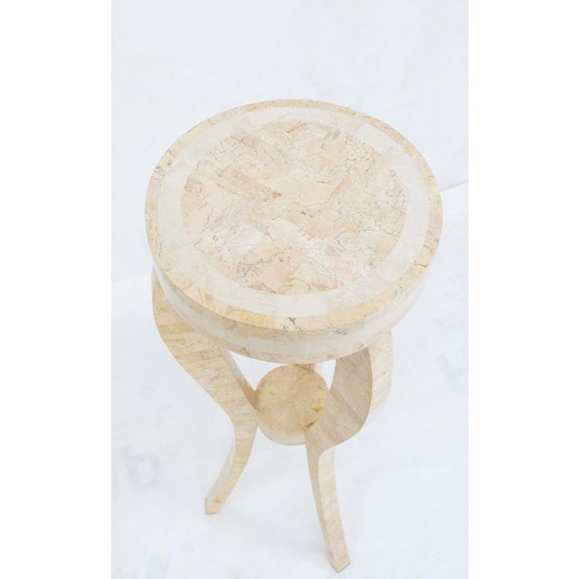 Stone Elegant Tessellated Stone Tri Leg Pedestal Stand Side Table Mint For Sale - Image 7 of 9