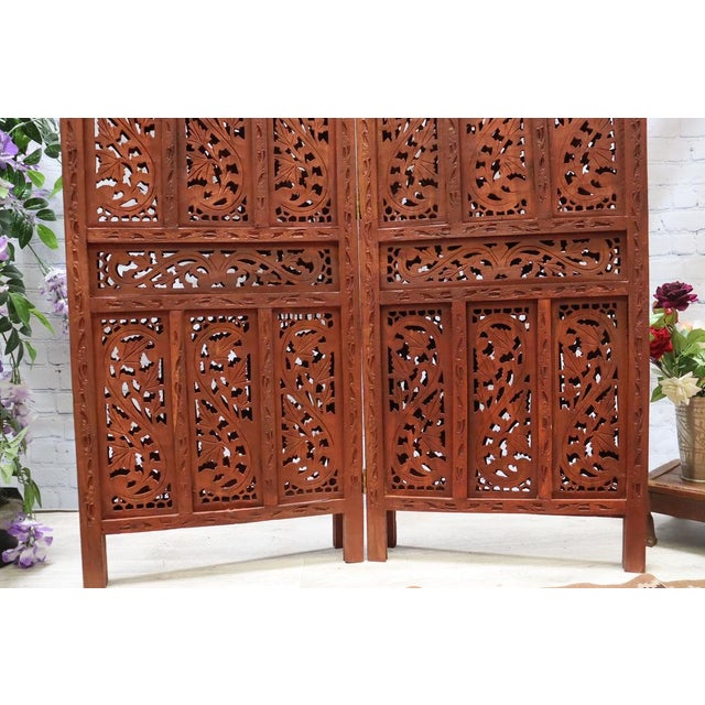 Oriental Folding Screen/Room Divider/Screen, Both Sides Hand-Carved A room divider, also known as a folding screen,...