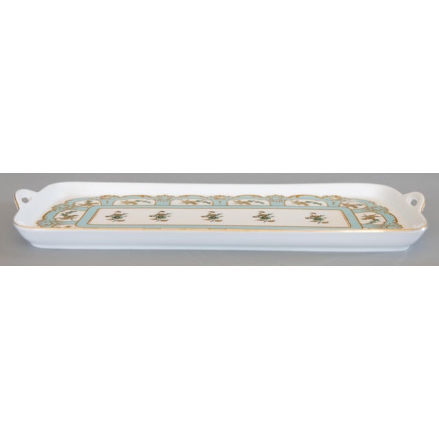 Lovely vintage French Limoges style porcelain tray with teal / baby blue accents, delicate flowers, and gold details. This...