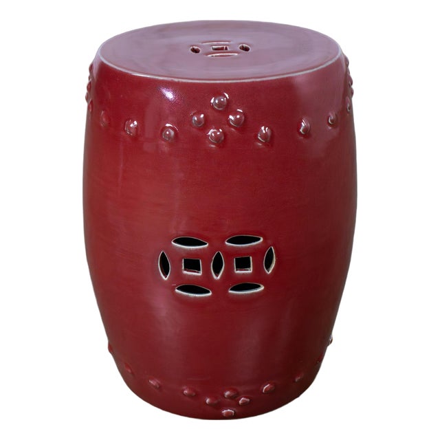 Late 20th Century Traditional Asian Garden Stool or Plant Stand From Gumps Oxblood Glazed Ceramic For Sale