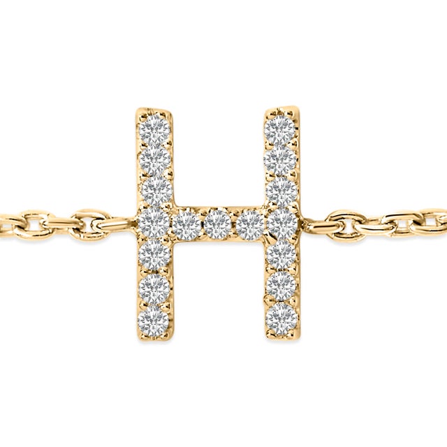 Contemporary 10K Yellow Gold Diamond Accent "H" Initial Charm and Link Bracelet For Sale - Image 3 of 6