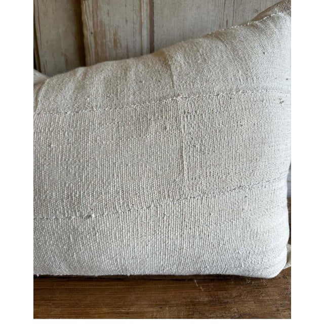 Textile Vintage White French Linen Accent Large Lumbar Pillow With Insert For Sale - Image 7 of 8