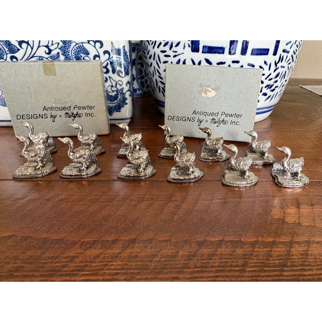 Vintage 1975 Metzke Pewter Duck Place Card Holders – Original Boxes - Set of 12 for Palm Beach Regency, Hollywood Regency, Dinner Party Accent For Sale - Image 12 of 12