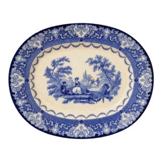Antique Doulton Burslem Watteau Flow Blue Platter, Circa 1890 For Sale