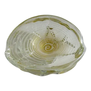 C.1960's Italian Hand-Blown Archimede Seguso Large Ovoid-Shaped Murano Bowl -Clear With White "Infinity Swirl" & Gold Leaf