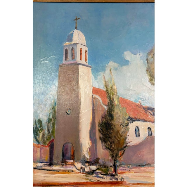 Rustic “Church at Los Corrillos” by Betty Carlson Oil on Canvas For Sale - Image 3 of 3