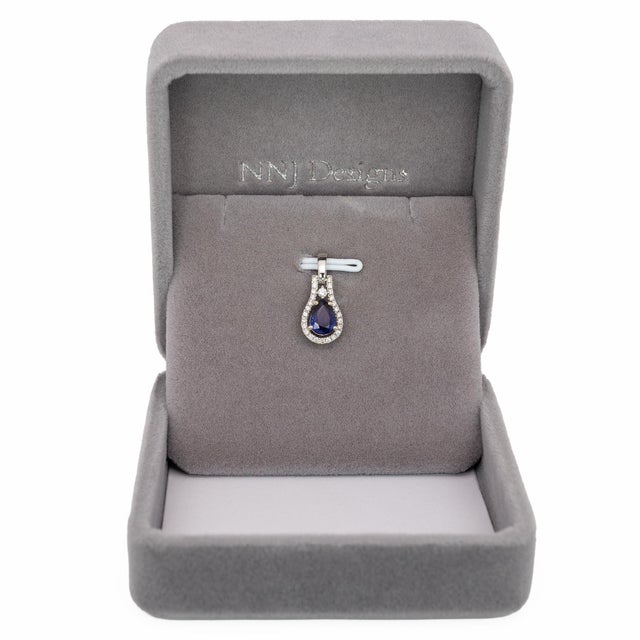 Modern Purple Sapphire Pendant With Natural Diamonds Accents: Solid 14k Gold, 7x5mm For Sale - Image 3 of 9
