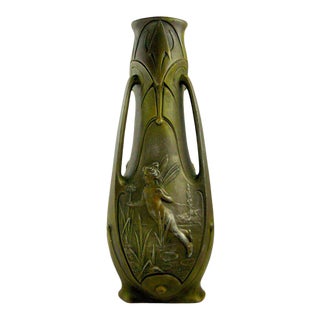 Enchanted Art Nouveau Signed Bronze Vessel With Winged Fairies Signed J. Garnier For Sale