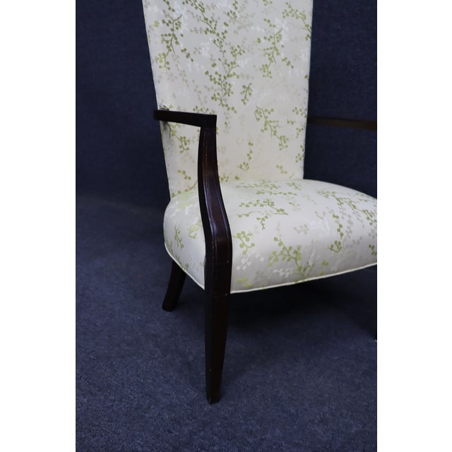 Traditional Hickory Chair Co. Upholstered Open Arm Chair in Damask Fabric For Sale - Image 3 of 12