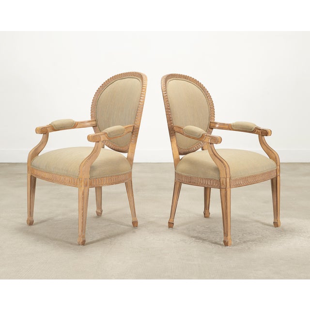Set of Six Kreiss Louis XVI Style Cerused Oak Dining Armchairs For Sale - Image 9 of 18
