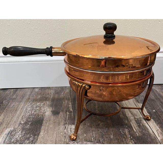 1950s Mid Century Copper Chafing Dish on Footed Stand For Sale - Image 5 of 10
